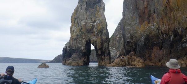Sea kayaking at Needle Rock in Fishguard Bay